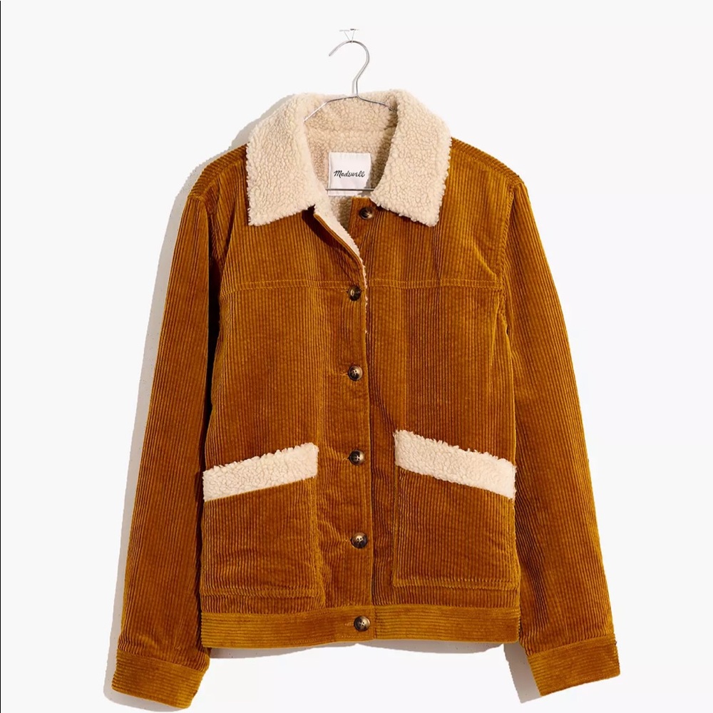 Madewell Corduroy Jacket with Shearling Trim in Camel